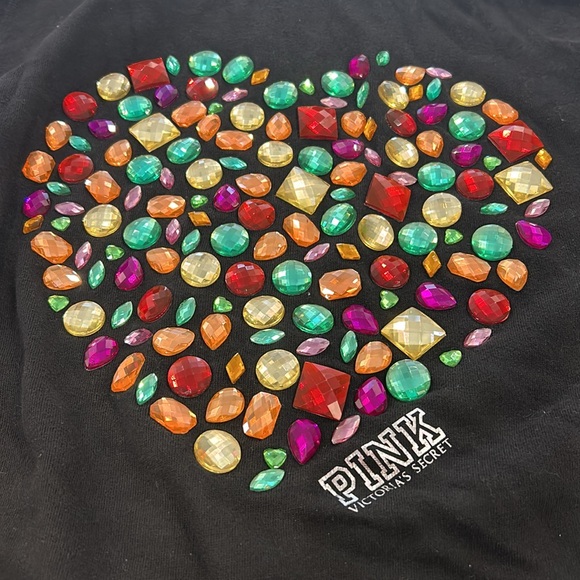 VS PINK Black Zipper Sweatshirt with Crystal Mosaic Heart Design-sz M - Picture 2 of 8